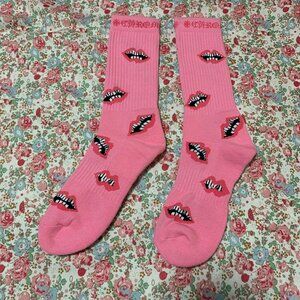 chrome hearts red lips pink cotton socks
